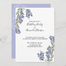 Hand Drawn Wisteria Floral Birthday Invitations
