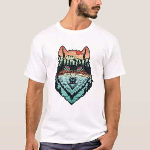 Hand Drawn Wolf Landscape Nature Art T-Shirt