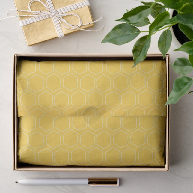Hand-Drawn Wonky Honeycomb Pattern Golden Yellow  Tissue Paper (Gift)