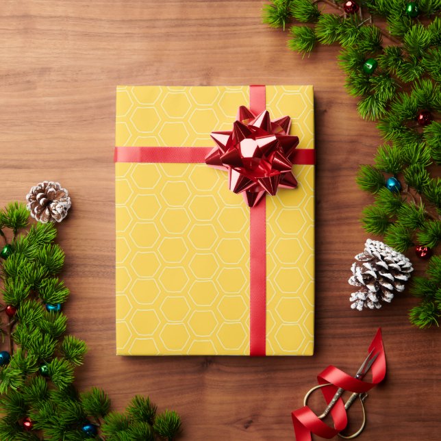 Hand-Drawn Wonky Honeycomb Pattern Golden Yellow  Wrapping Paper (Holiday Gift)