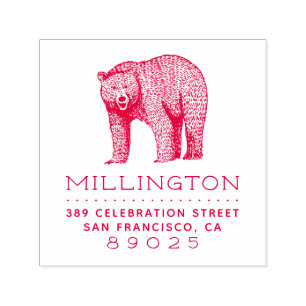 Hand-drawn Woodland Bear Family Return Address Self-inking Stamp