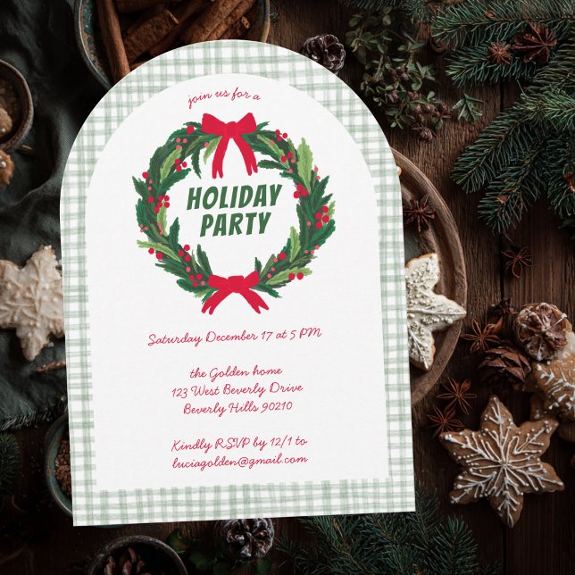 Hand-Drawn Wreath Christmas Party ARCH Gingham Invitation (Hand-Drawn Wreath Christmas Party ARCH Gingham Invitation
)
