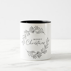 Hand Drawn Wreath Christmas  Two-Tone Coffee Mug