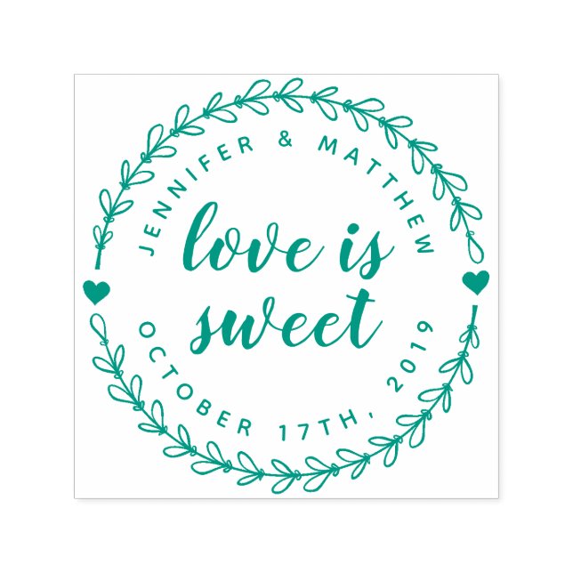 Hand Drawn Wreath & Elegant Script Wedding Date Self-inking Stamp (Design)