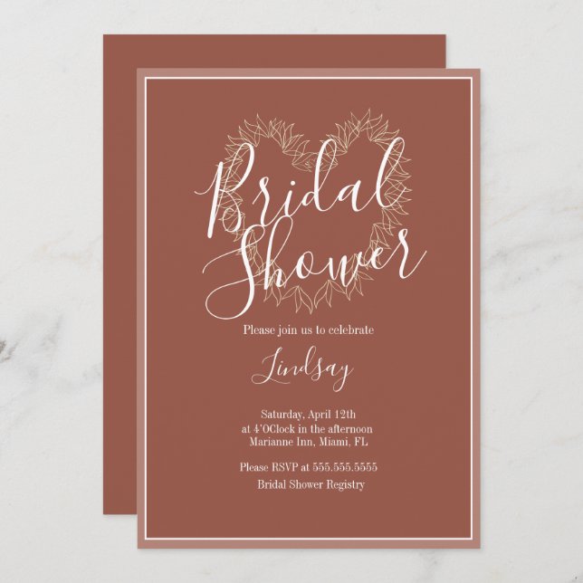 Hand  Drawn Wreath Heart Boho  Bridal Shower  Invitation (Front/Back)