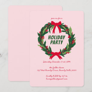 Hand Drawn Wreath Holiday Christmas Party CUSTOM Invitation
