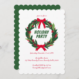 Hand Drawn Wreath Holiday Christmas Party CUSTOM Invitation
