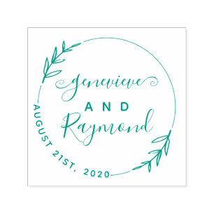 Hand-Drawn Wreath & Modern Script Wedding Date Self-inking Stamp