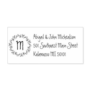 Hand-Drawn Wreath + Monogram Name Address Stamp