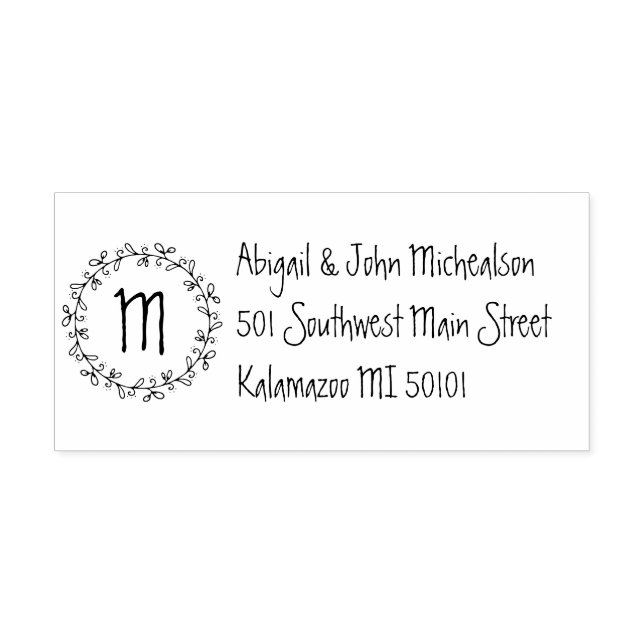 Hand-Drawn Wreath + Monogram Name Address Stamp (Design)