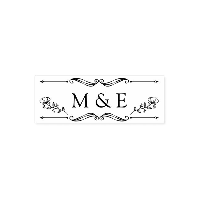 Hand drawn wreath monogram square floral flowers s self-inking stamp (Design)