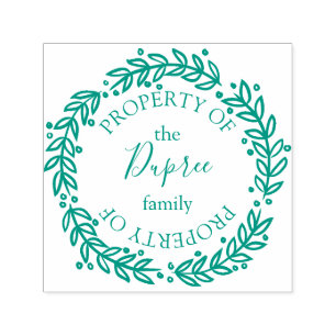 Hand-drawn Wreath Property of Name Self-inking Stamp