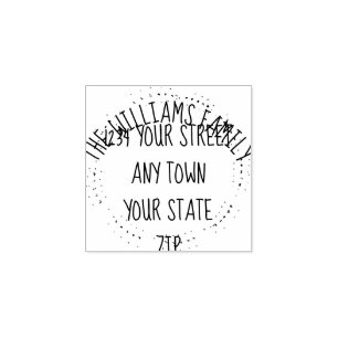 Hand drawn wreath with family name return address rubber stamp