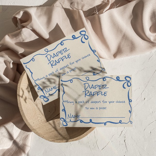 Hand Drawn Written Blue Bow Diaper Raffle Enclosure Card (Creator Uploaded)