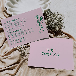 Hand Drawn Written Pink Colorful Wedding Details  Enclosure Card