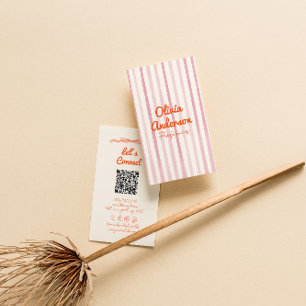 Hand Drawn Written Pink Orange Whimsy Boho QR Code Business Card