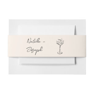 Hand Drawn Written Retro Champagne Wedding Invitation Belly Band