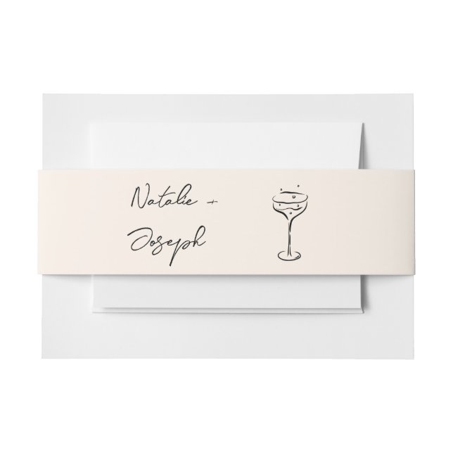 Hand Drawn Written Retro Champagne Wedding Invitation Belly Band (Front Example)