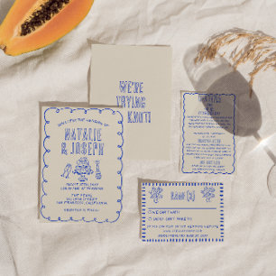 Hand Drawn Written Scribble Quirky Retro Wedding Invitation