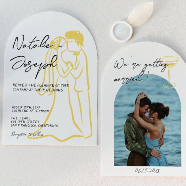 Hand Drawn Written Summer Arched Photo Wedding Invitation (Creator Uploaded)