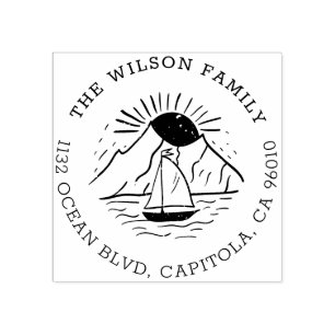 Hand Drawn Yacht Sailing Family Return Address Rubber Stamp