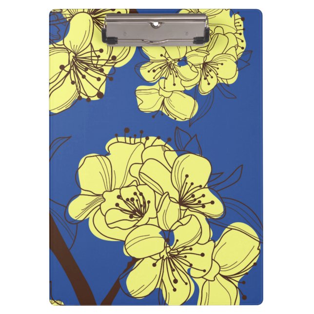 Hand Drawn Yellow Apple Blossoms on Blue Clipboard (Front)