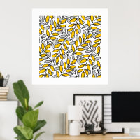Hand Drawn Yellow Gray Leaves Pattern