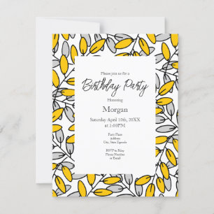 Hand Drawn Yellow Grey Leaves Pattern  Invitation
