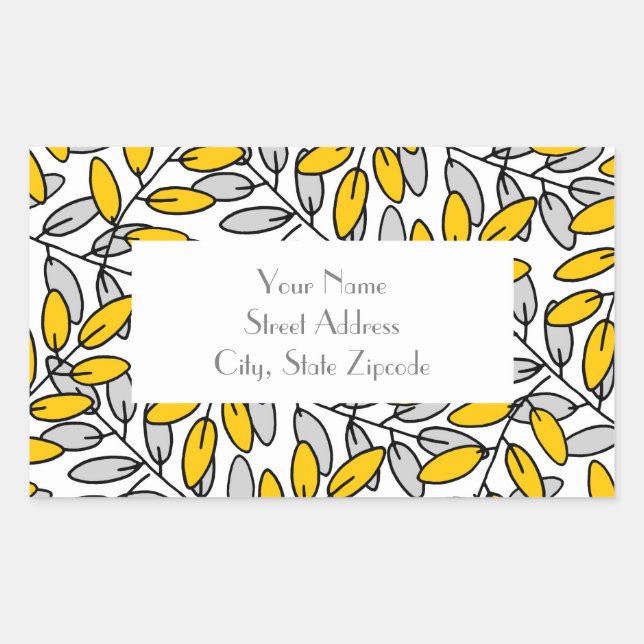 Hand Drawn Yellow Grey Leaves Pattern labels (Front)