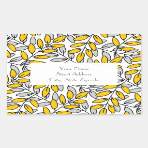 Hand Drawn Yellow Grey Leaves Pattern labels