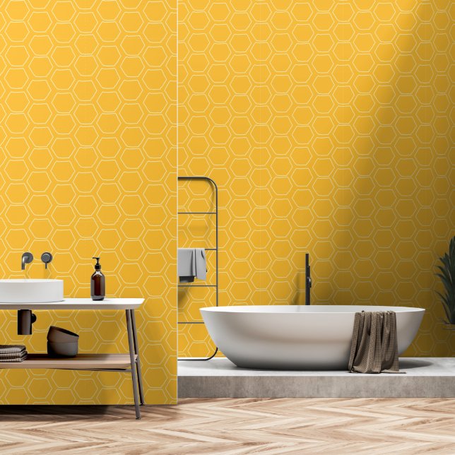 Hand Drawn Yellow Honeycomb Wallpaper (Bathroom)