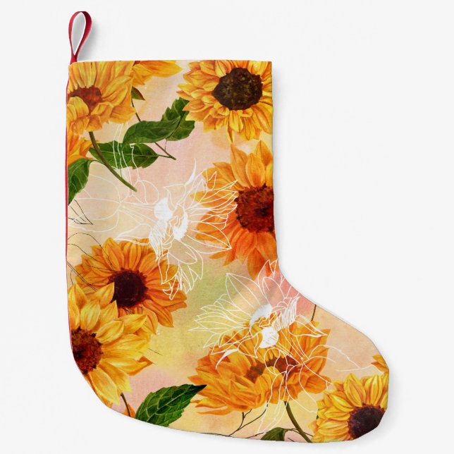 Hand-Drawn Yellow Sunflowers Watercolor Pattern Small Christmas Stocking (Front)