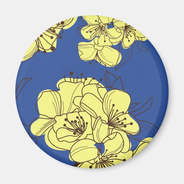 Hand Drawn Yellow Wild Flowers on Blue Magnet (Front)