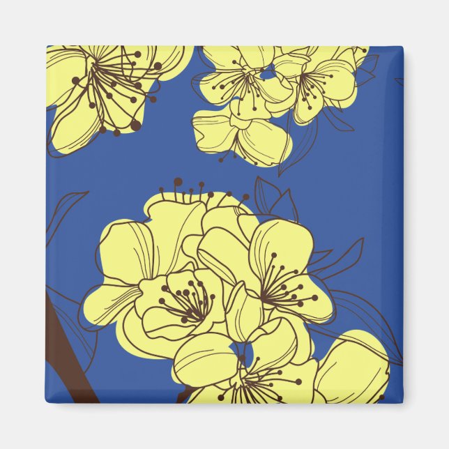 Hand Drawn Yellow Wild Flowers on Blue Magnet (Front)