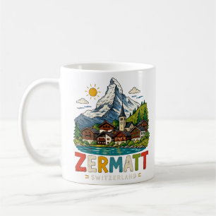 Hand Drawn Zermatt Switzerland Travel Art Landmark Coffee Mug