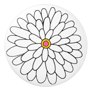 Hand Drawn Zinnia Ceramic Knob