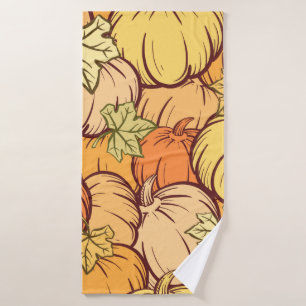 Hand-drown Vintage pumpkin and leaves seamless pat Bath Towel
