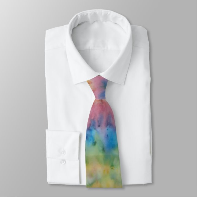 Hand Dyed Rainbow Stripe Tie (Tied)