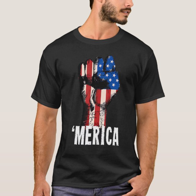 Hand Eagle American Flag Happy 4th Of July T-Shirt (Front)