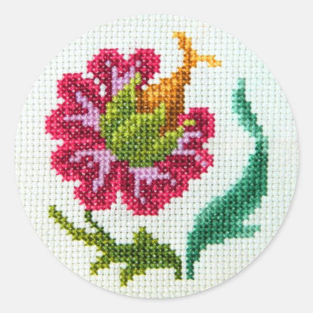 Hand embroidered bright flower 3 classic round sticker (Front)