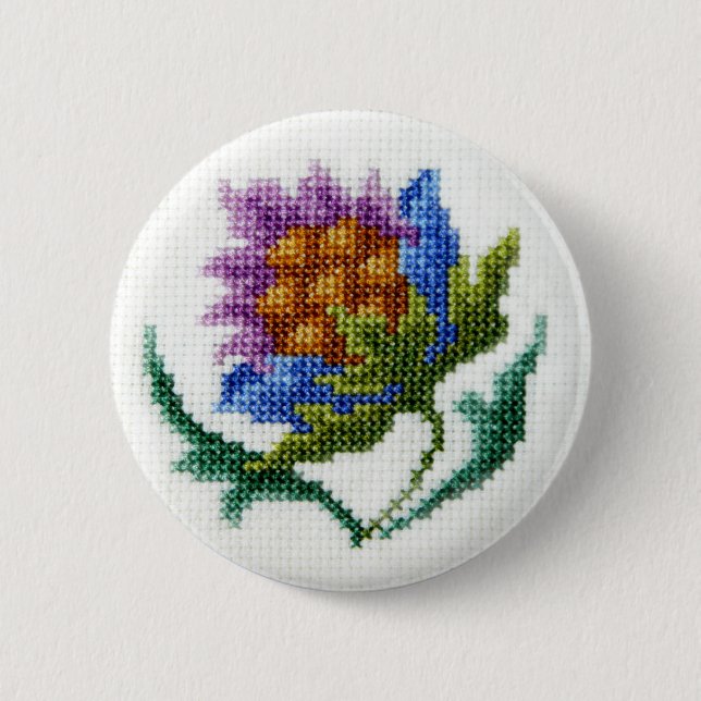 Hand embroidered bright flower 6 cm round badge (Front)