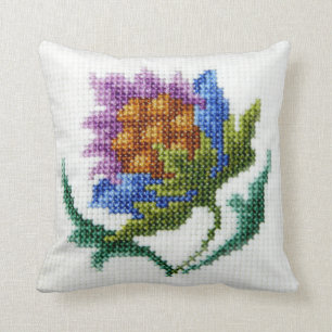 Hand embroidered bright flower cushion