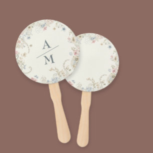 Hand Fan Custom Floral with Initials - Romantic