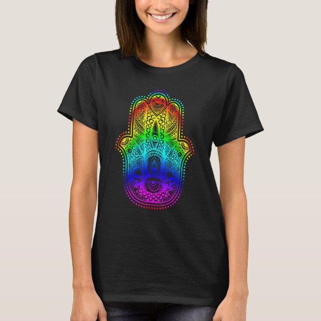Hand Fatima Eye Rainbow Style Mandala T-Shirt (Front)