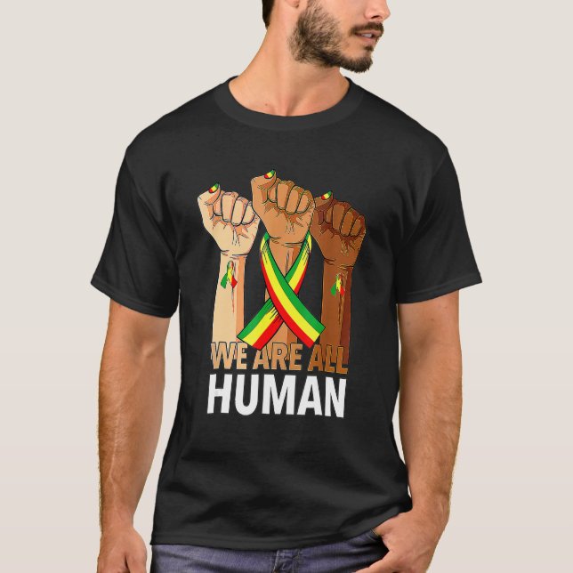 Hand Fist We Are All Human African Pride Black His T-Shirt (Front)