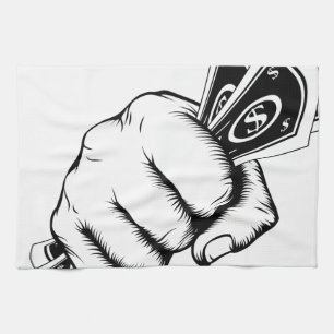 Hand Fist With Cash Illustration Tea Towel