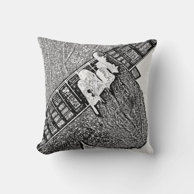 Hand fretting guitar bw sketch cushion (Front)