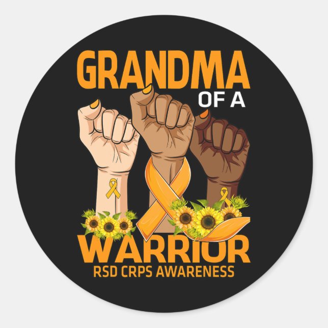 Hand Grandma Of A Warrior RSD CRPS Awareness Sunfl Classic Round Sticker (Front)