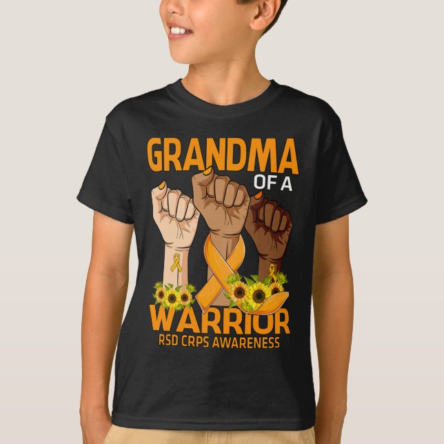 Hand Grandma Of A Warrior RSD CRPS Awareness Sunfl T-Shirt (Front)