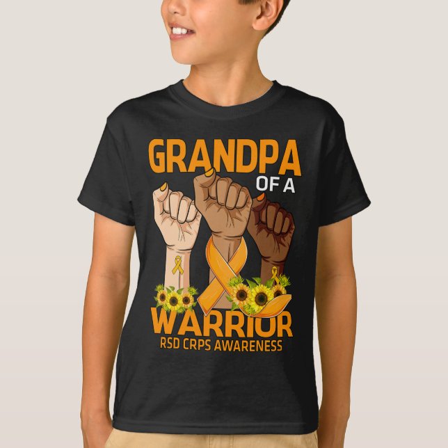 Hand Grandpa Of A Warrior RSD CRPS Awareness Sunfl T-Shirt (Front)